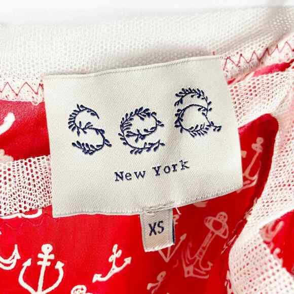 Sea New York Silk Top Red Anchor Print Cami Nautical Mesh Tank Sleeveless Sz XS - Picture 6 of 8
